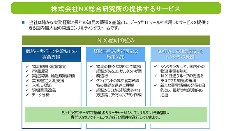 NX総合研究所が提供する物流コンサルティングサービス